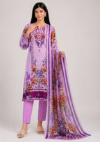 Lilac Ensemble Pakistani Lawn Suit featuring lilac shirt, straight trouser, and coordinated printed dupatta