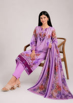 Lilac Ensemble stitched printed lawn suit with floral dupatta and lilac straight trouser