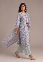Lilac Serenity 3 Piece Stitched Lawn Suit by Mirasl from the fasl-e-rang collection featuring a soft ice blue floral printed shirt, matching printed dupatta and straight trousers.
