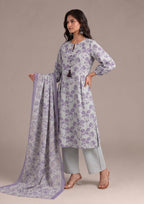 Front view of Lilac Serenity women's printed lawn suit showcasing premium floral print and coordinated straight trousers.