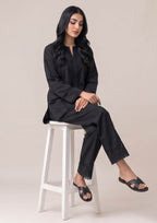 Midnight black women trouser by Mirasl with lace hem detail for modest daily wear