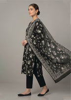 Midnight Chintz Angrakha wrap neckline lawn suit with ivory floral print