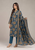 Side view of Midnight Gardenia Pakistani 3 Piece Stitched Lawn Suit with printed dupatta