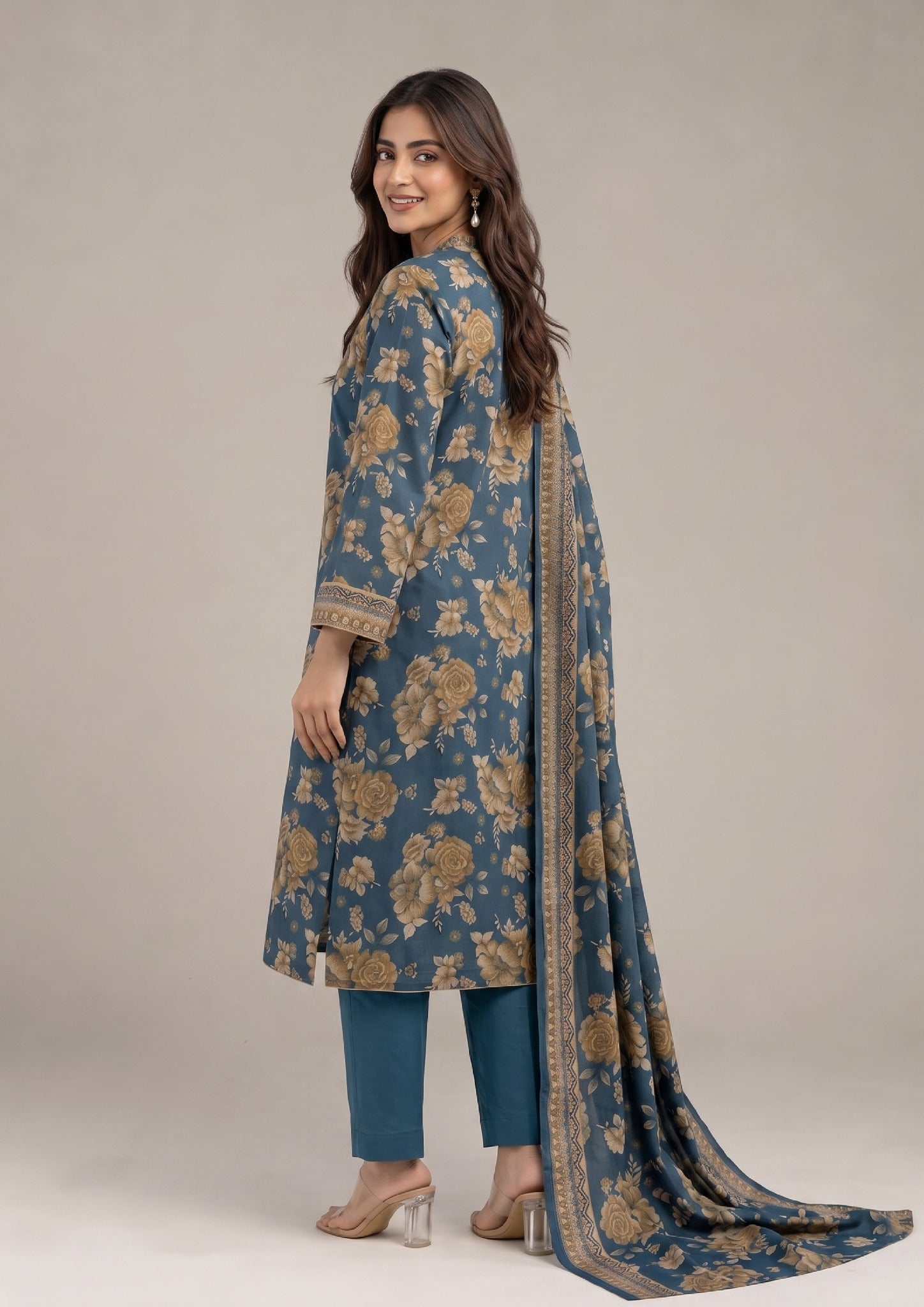 Elegant Midnight Gardenia ready-to-wear Printed Lawn Suit for women by Mirasl