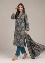 Back view of Midnight Gardenia 3 Piece Stitched Lawn Suit with floral printed dupatta