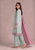 Side profile of Mint Grace Ready to Wear Lawn Suit highlighting the premium printed dupatta and graceful silhouette.