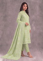 Crisp Leaf green printed lawn suit product look three