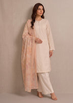 Premium Ivory Pearl embroidered lawn suit with printed Georgette dupatta