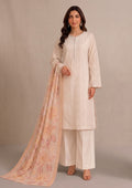 Ivory Pearl 3 Piece Stitched Embroidered Suit by Mirasl front view with printed Georgette dupatta