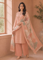 Mirasl Peach Ensemble embroidered lawn suit with floral Printed Georgette Dupatta