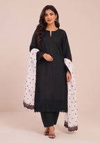 Noir Chikankari black 3 piece stitched lawn suit by Mirasl with embroidered dupatta and straight trouser