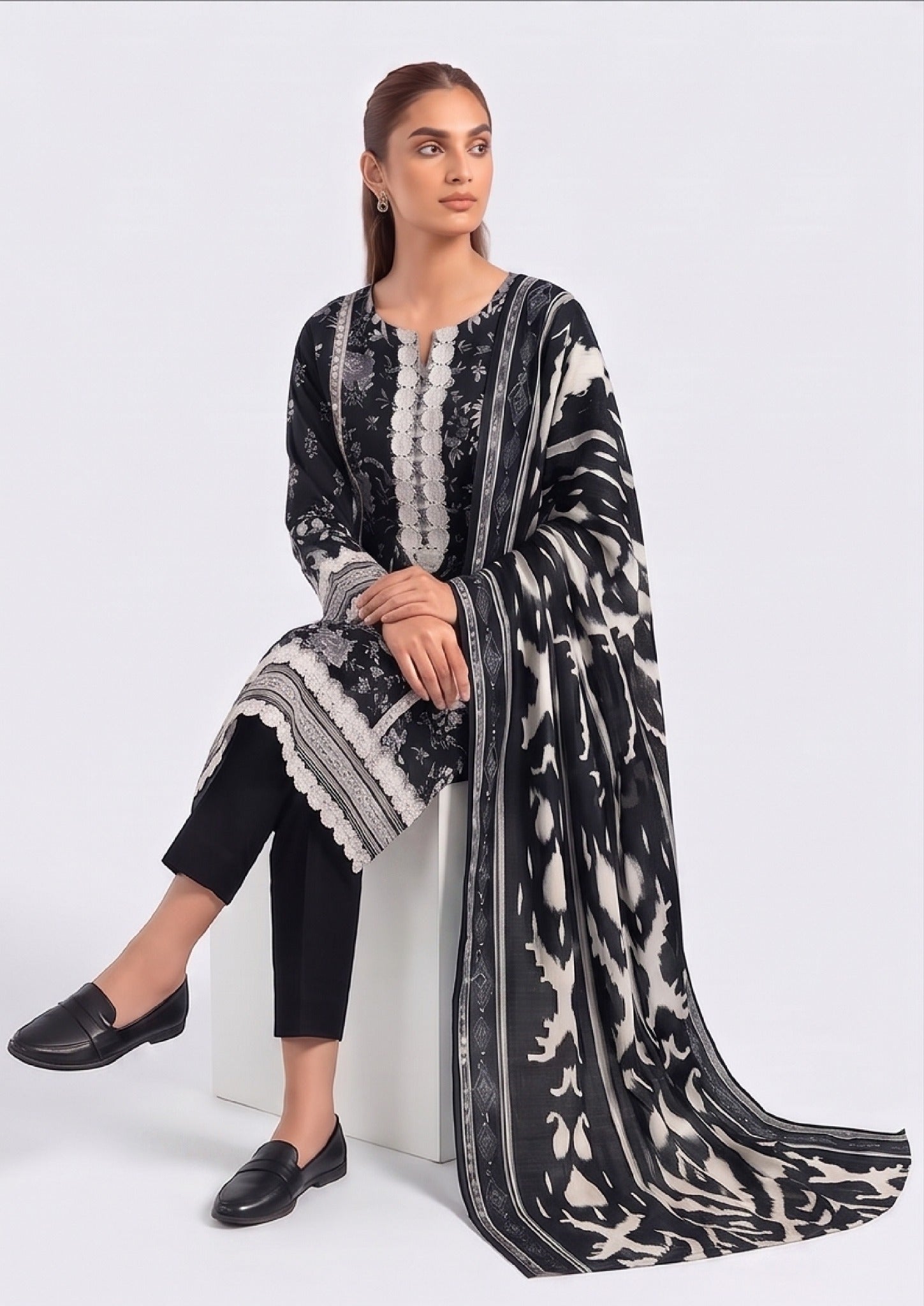 Noir Statement black lawn suit for office wear and semi formal styling