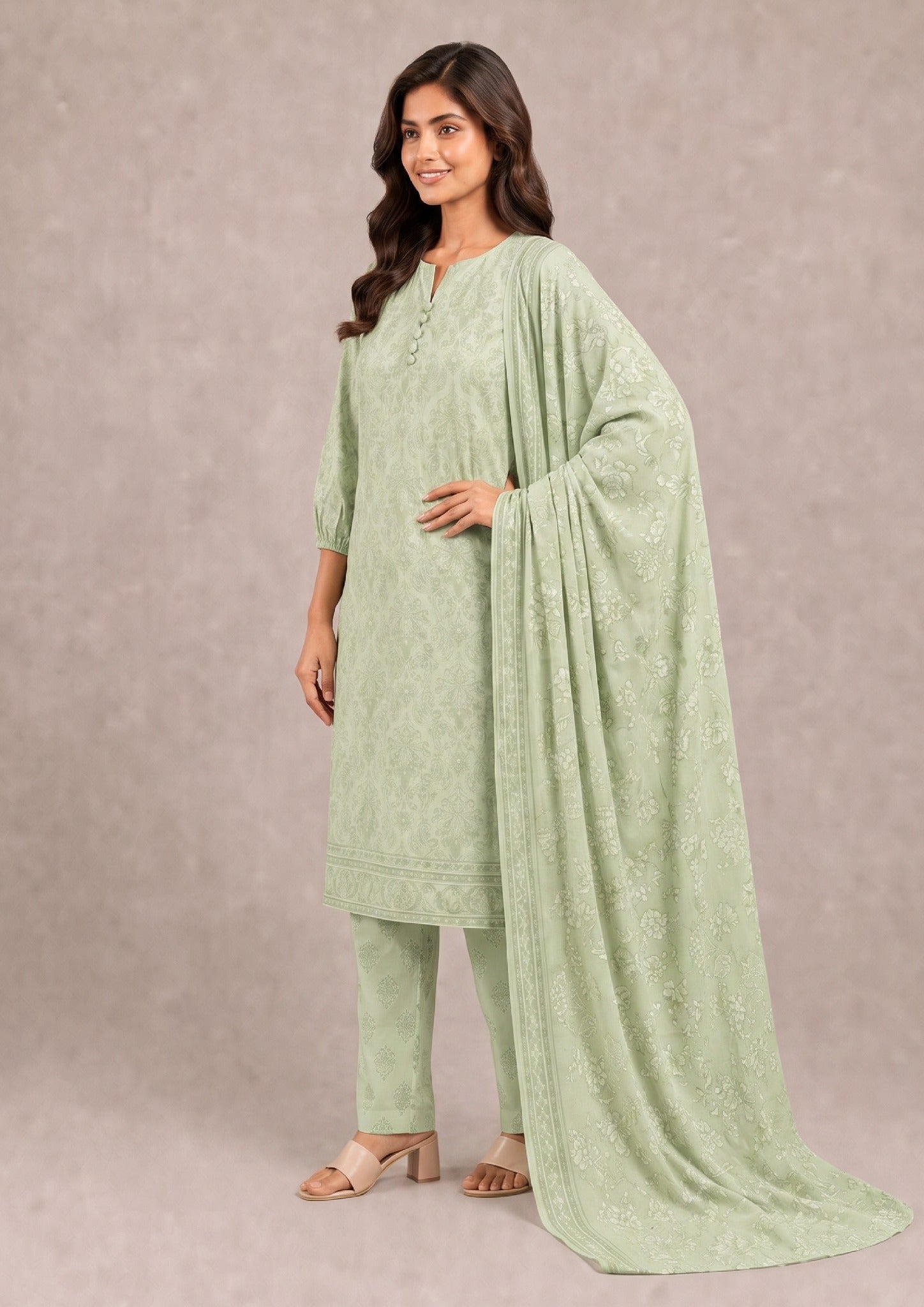 Pastel Edit - 3 Piece Stitched Lawn Suit - Fasl-e-Rang - Mirasl