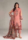 Peach Flora 3 Piece Stitched Lawn Suit in Printed Lawn with warm floral print and matching dupatta by Mirasl