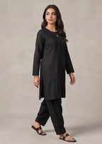 Plain black shalwar for women by Mirasl in ready to wear traditional relaxed silhouette