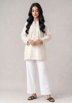 Plain white trouser for women by Mirasl in ready to wear straight fit for everyday styling