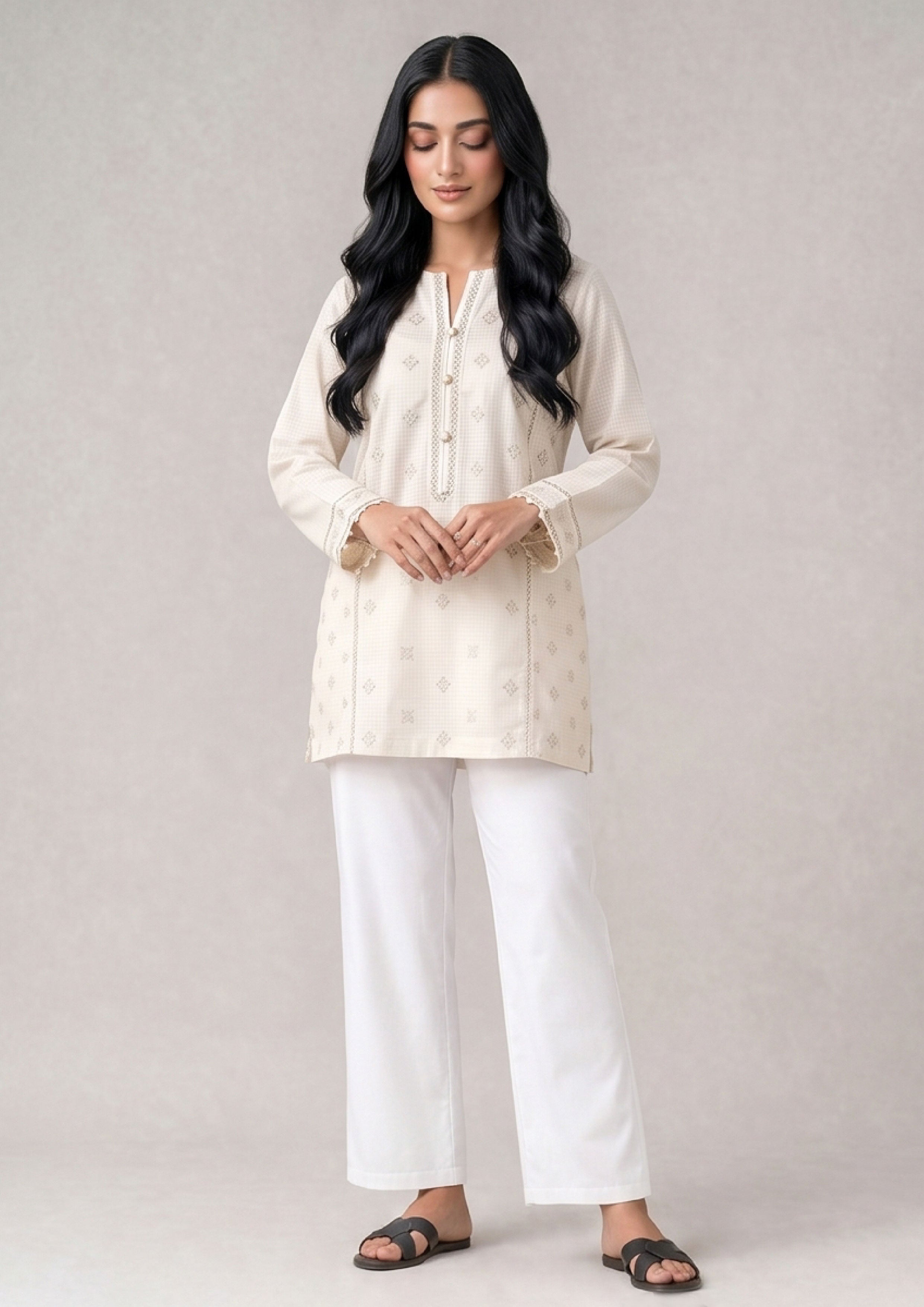 Plain white trouser for women by Mirasl in ready to wear straight fit for everyday styling