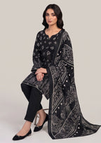 Printed 3 piece lawn suit for Pakistani women in black with coordinated dupatta and trouser
