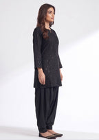 Ready to wear black balloon shalwar for women by Mirasl with soft draped volume for everyday styling