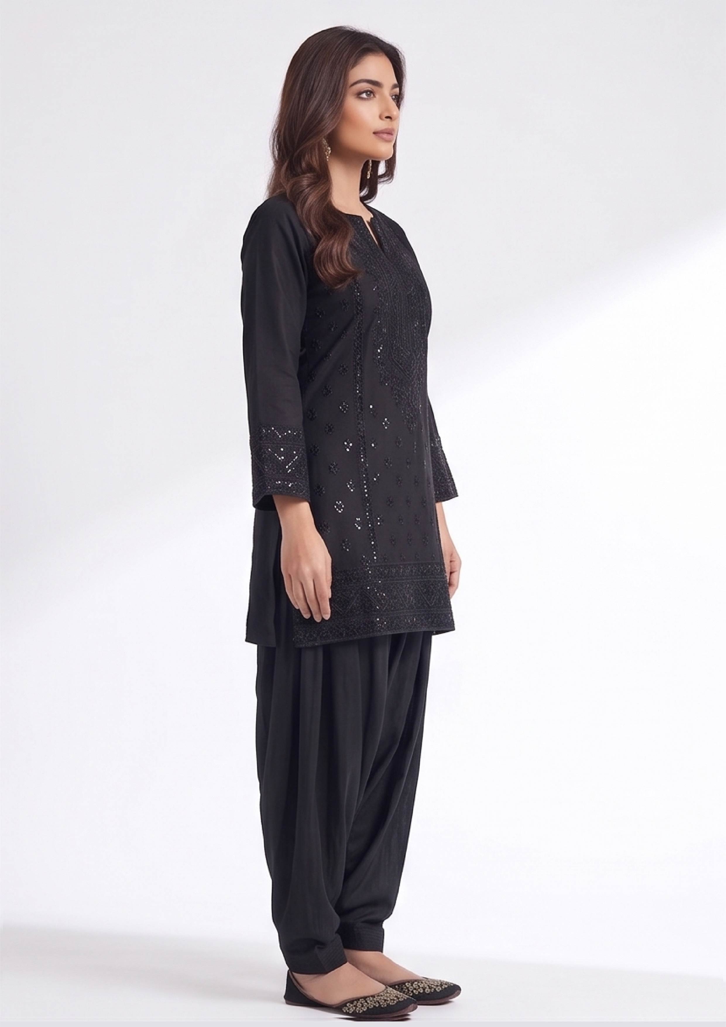 Ready to wear black balloon shalwar for women by Mirasl with soft draped volume for everyday styling