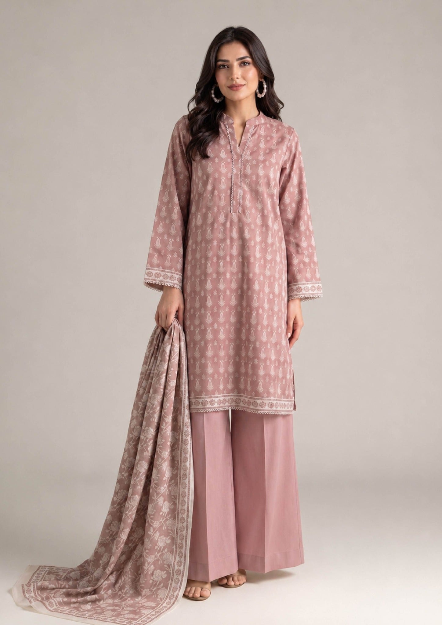 Rose Shimmer 3 Piece Stitched Printed Lawn Suit by Mirasl from the fasl-e-rang collection – Front View