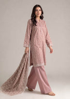 Rose Shimmer Pakistani Printed Lawn Suit with matching rose dupatta – Walking View