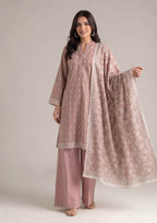Rose Shimmer Rose Pink Printed Lawn Suit with matching wide-leg trouser – Fashion View
