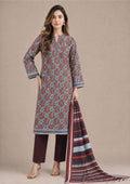 Front view of Rustic Garden Pakistani Printed Cambric Lawn Suit with printed dupatta.