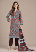 Front view of Rustic Garden Pakistani Printed Cambric Lawn Suit with printed dupatta.