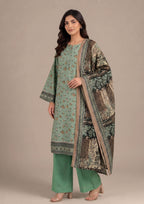 Women's Sage Bloom 3 Piece Stitched Lawn Suit in breathable Cambric Lawn by Mirasl