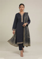 Front look of Sage Chunri Noir chunri print lawn suit with ivory micro-diamond motifs, sage placket and matching printed trouser