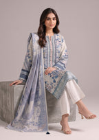 Serene Blue 3 Piece Stitched Lawn Suit in Printed Lawn with blue floral print and matching dupatta by Mirasl