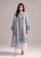 Back view of Serene Blue 3 Piece Stitched Lawn Suit with coordinated dupatta by Mirasl