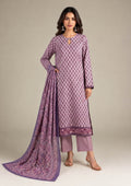 Serene Mauve 3 piece stitched lawn suit by Mirasl from the fasl-e-rang collection with floral printed lawn fabric, knee-level shirt and printed dupatta.