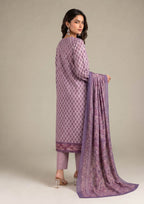 Front view of Serene Mauve stitched printed lawn suit with breathable lawn fabric and relaxed straight fit by Mirasl.