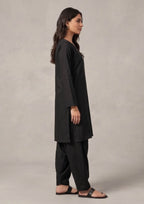 Stitched black shalwar for Pakistani women by Mirasl with comfortable modest everyday fit