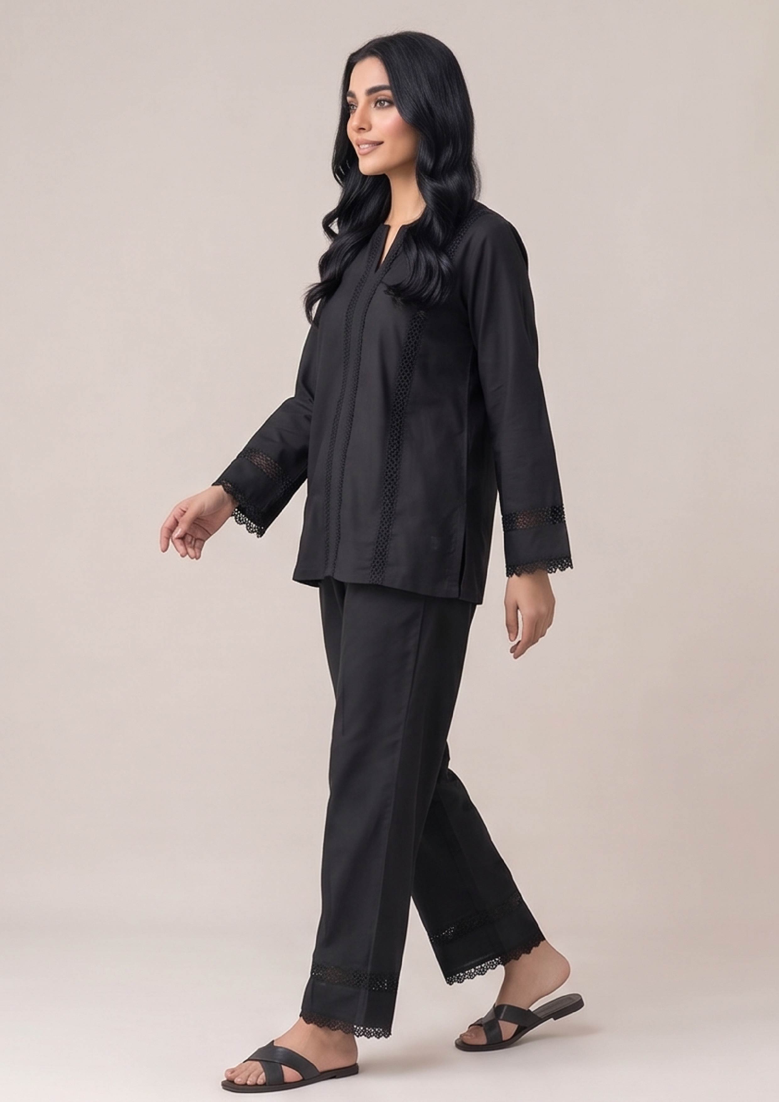 Stitched black trouser for Pakistani women designed for office wear and casual styling