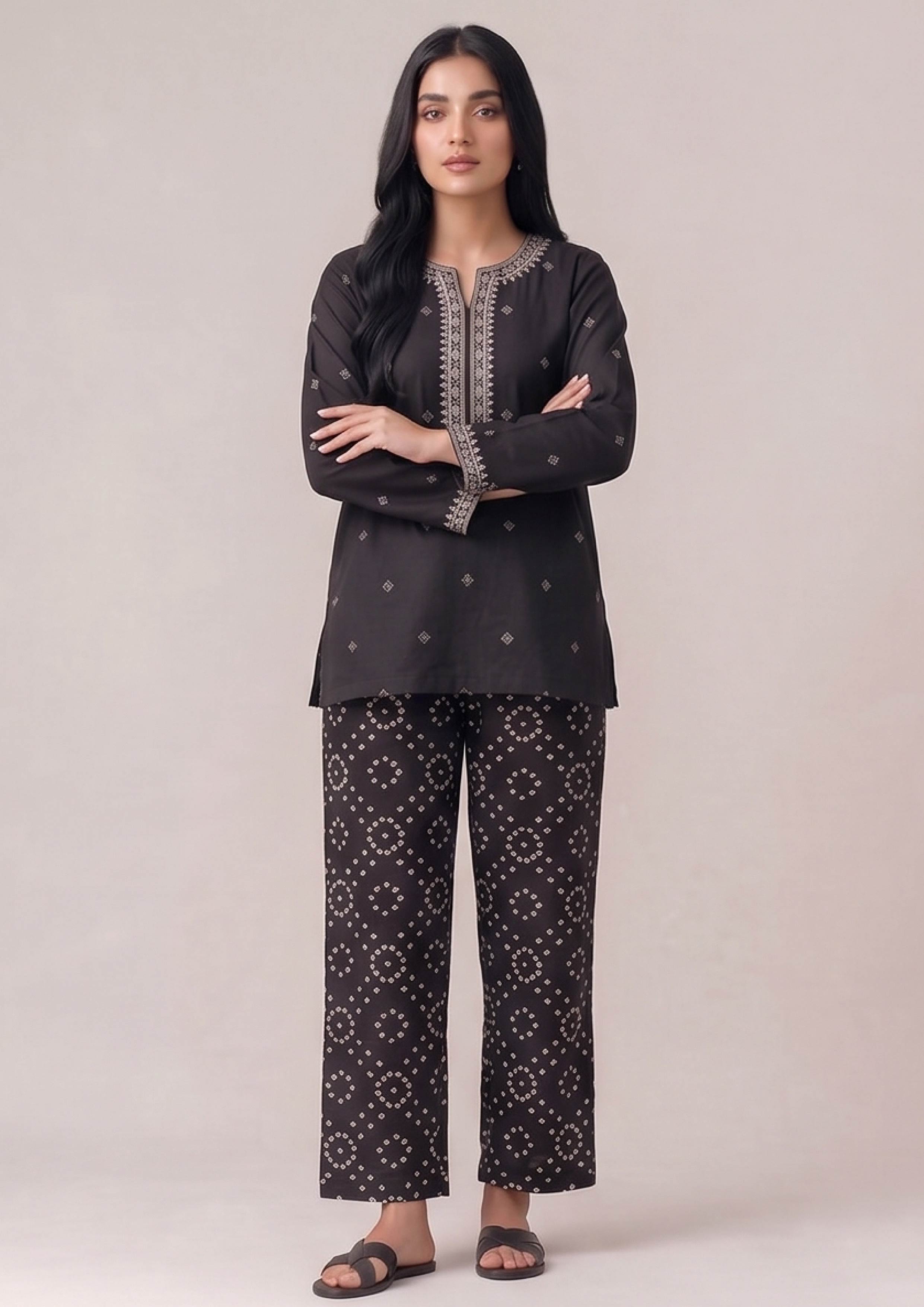 Stitched chunri print trouser for women in black by Mirasl for casual wear