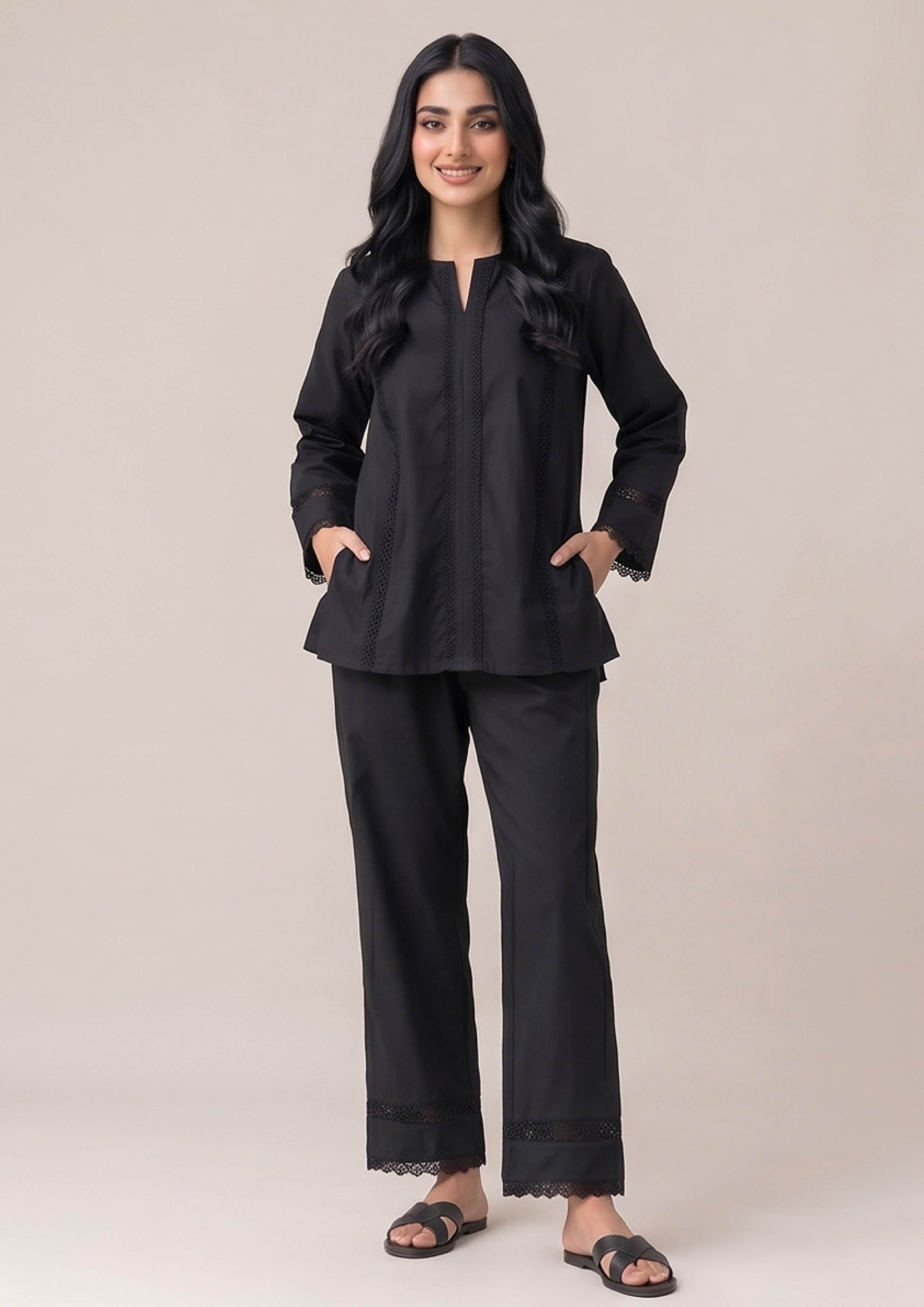 Straight leg black lawn trouser women bottoms by Mirasl for comfortable everyday wear
