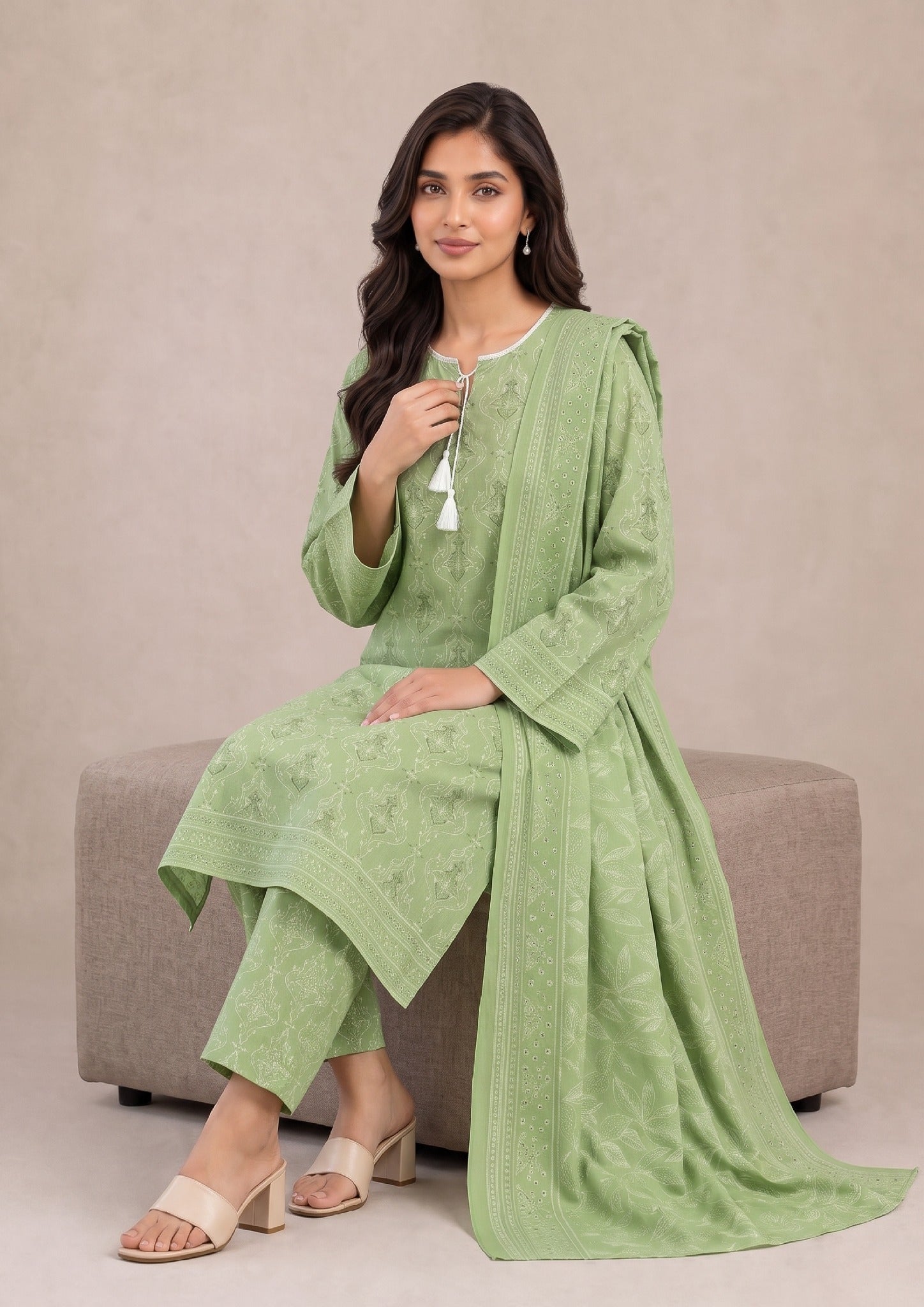 Verdant Ensemble - 3 Piece Stitched Lawn Suit - Fasl-e-Rang - Mirasl