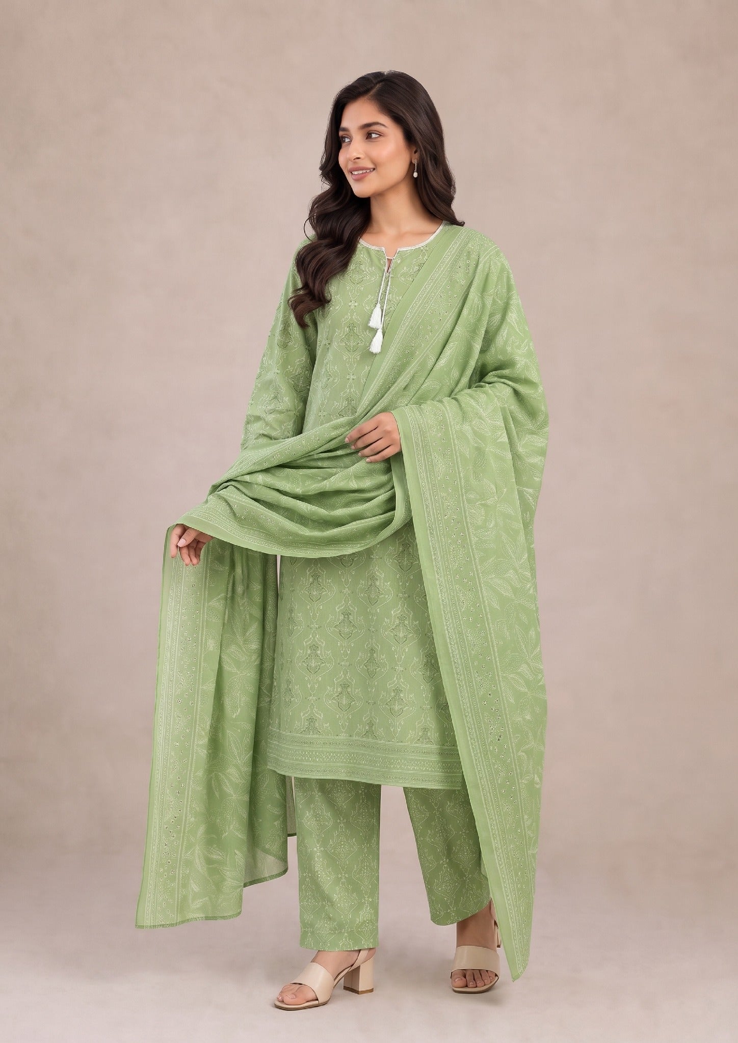 Verdant Ensemble - 3 Piece Stitched Lawn Suit - Fasl-e-Rang - Mirasl