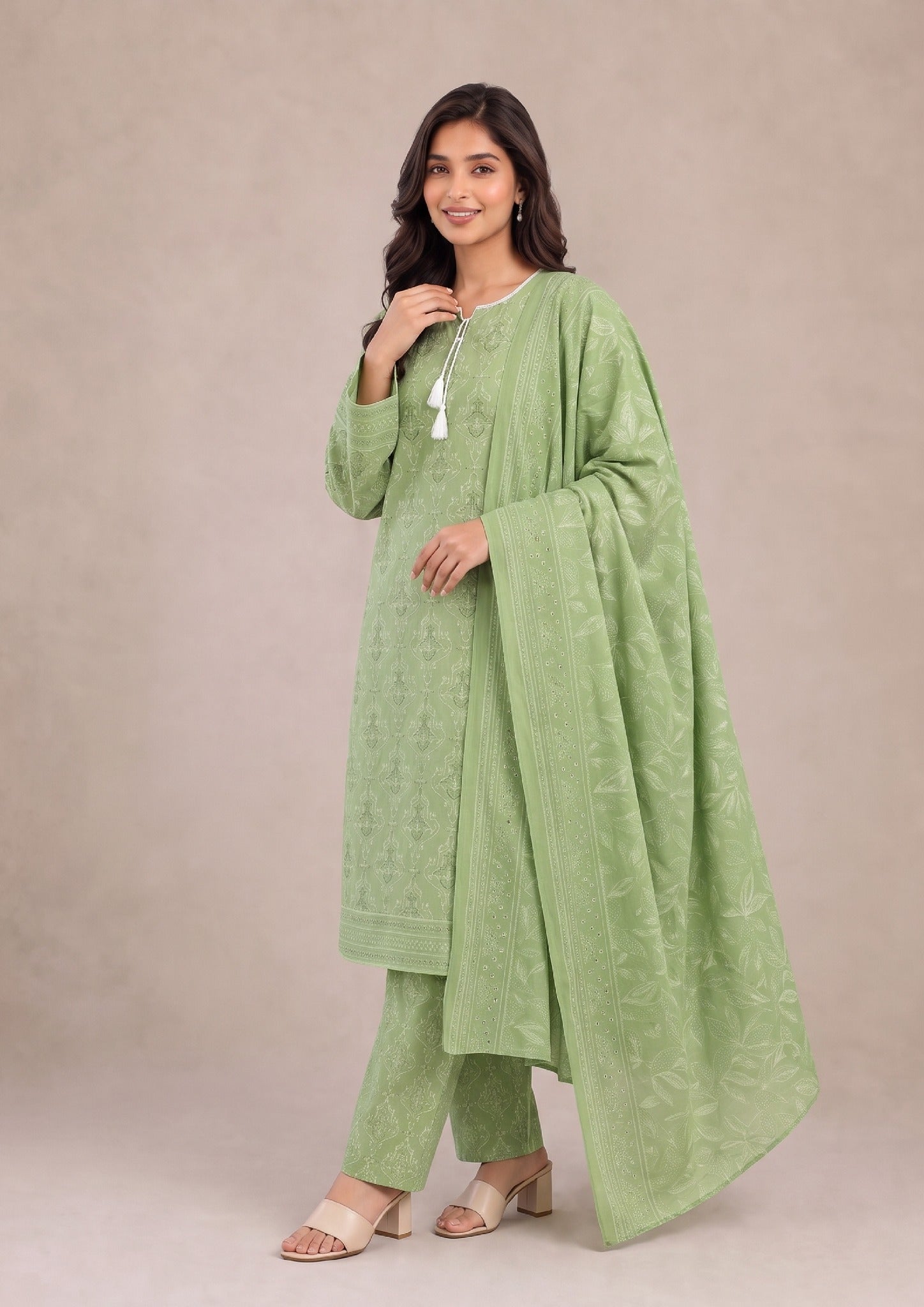 Verdant Ensemble - 3 Piece Stitched Lawn Suit - Fasl-e-Rang - Mirasl