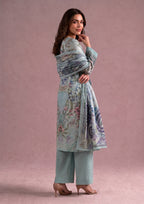 Whimsical Garden stitched printed lawn suit with paisley dupatta and soft aqua trouser