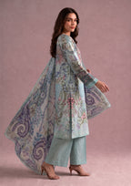 Front view of Whimsical Garden 3 Piece Stitched Lawn Suit with coordinated dupatta by Mirasl