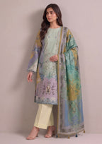 Whimsy Ensemble women's lawn suit from the fasl-e-rang collection with light yellow trouser and printed dupatta